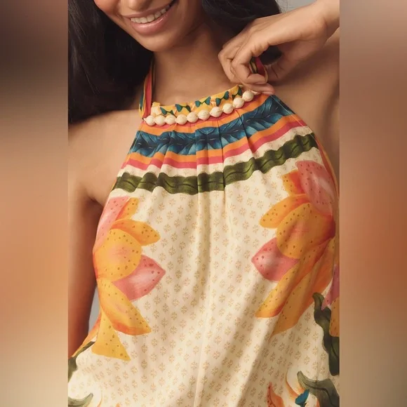 Anthropologie Farm Rio Floral Halter Jumpsuit